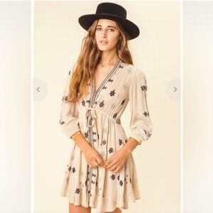 Free People Embroidered Bohemian Empire  Waist Dress Gauze Lined Size S EUC